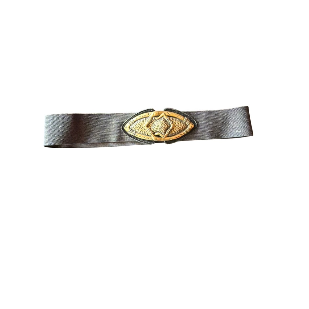 Cinch Stretch Belt Black Vintage Ornate Brass Buckle Elastic Waist Band M/L